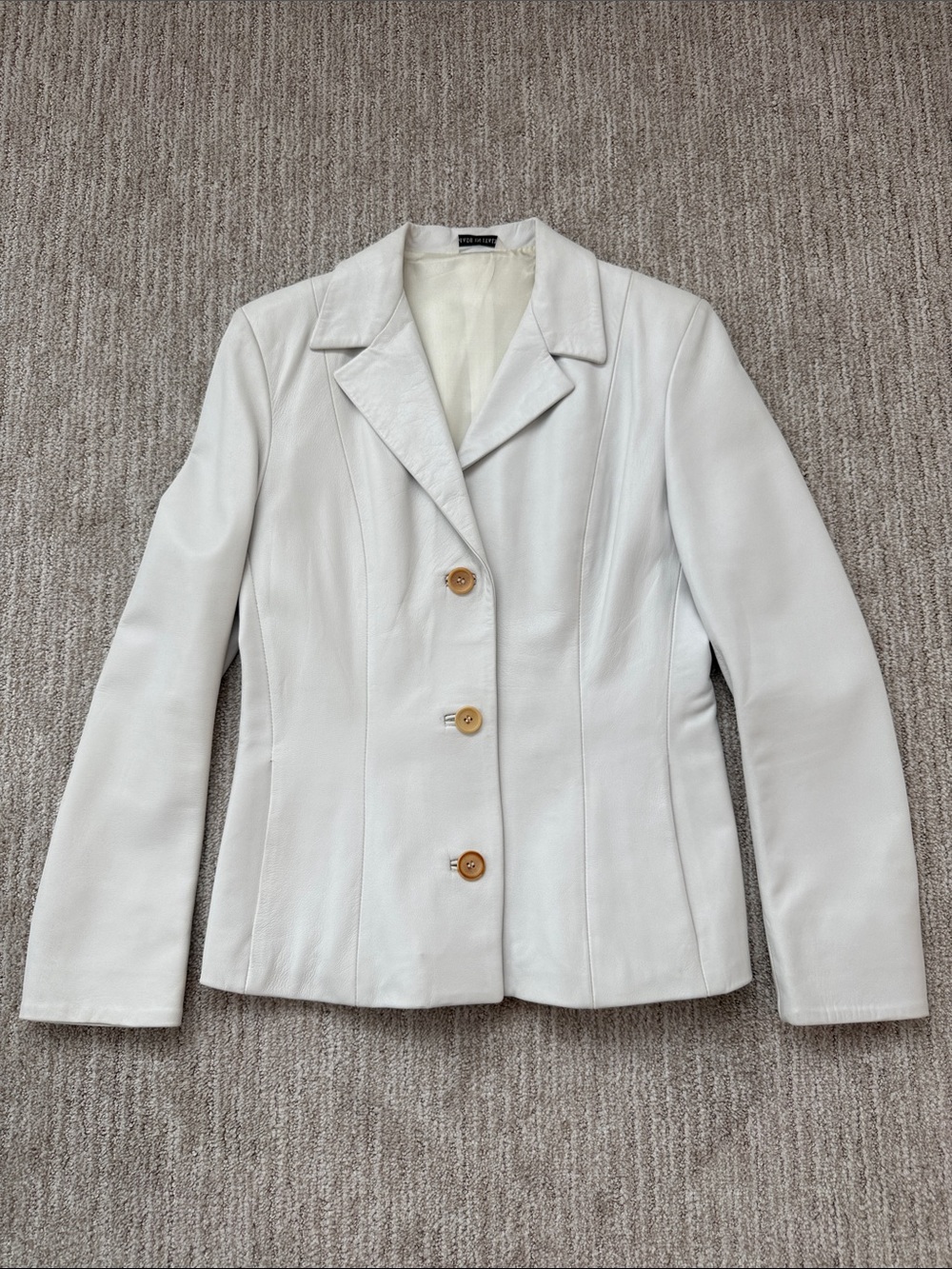 Women’s White Leather Button-Front Blazer Jacket. Made in Italy. IT40